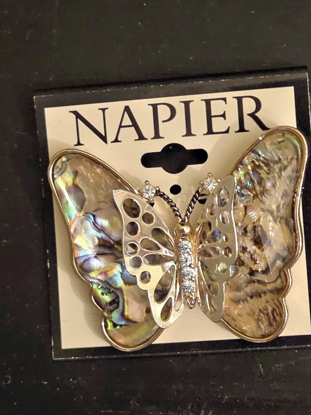 Napier Butterfly Brooch 3D iridescent Green, Brown & Gold NWT
